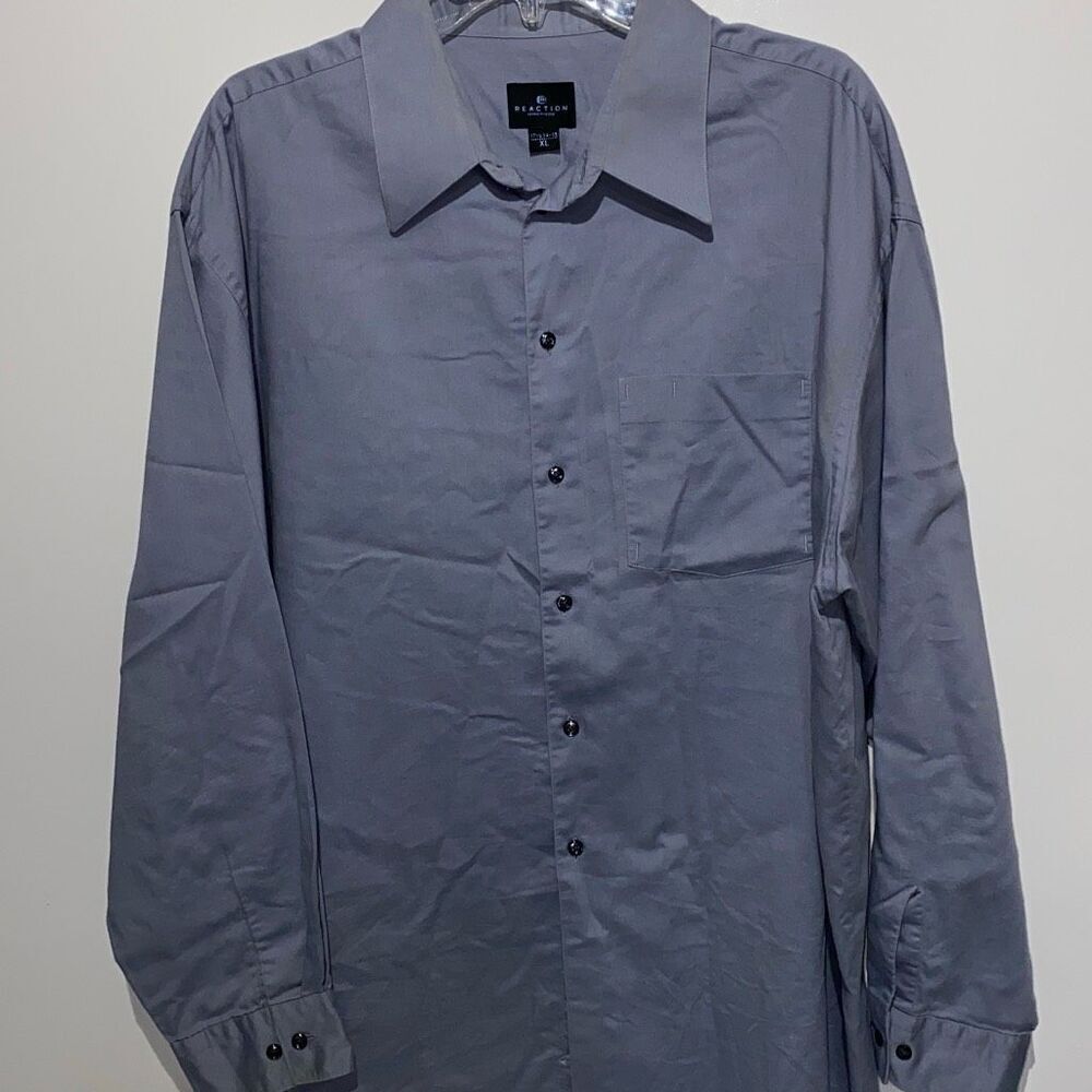 Kenneth Cole Reaction Mens XL Dress Shirt Slate Blue Gray Long Sleeve Button